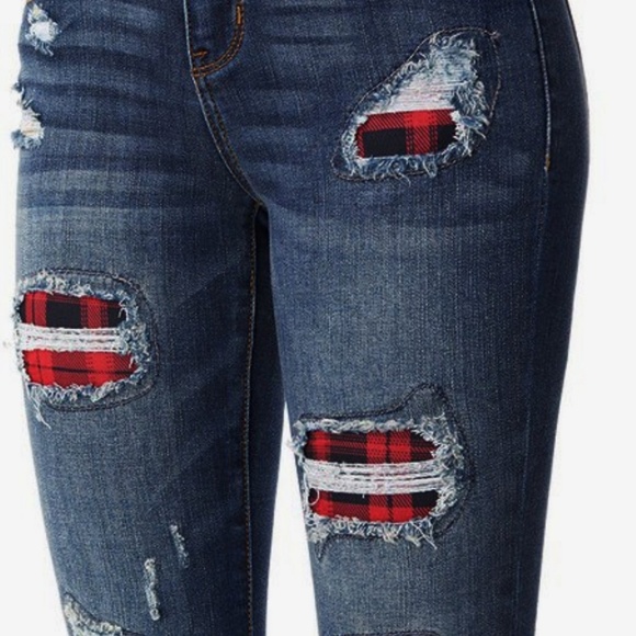 Judy Blue Denim - Judy Blue Buffalo Plaid Patch Distressed Jeans